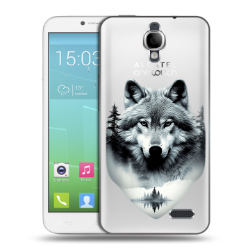 Силиконовый чехол на Alcatel One Touch Idol с принтом Волк в лесу