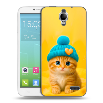 Силиконовый чехол на Alcatel One Touch Idol с принтом Котенок в шапке