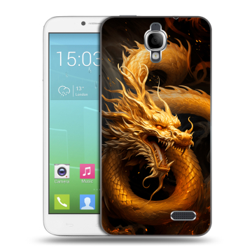 Силиконовый чехол на Alcatel One Touch Idol с принтом Золотой дракон Силиконовый чехол на Alcatel One Touch Idol с принтом Золотой дракон