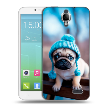 Силиконовый чехол на Alcatel One Touch Idol с принтом Мопс в шапке