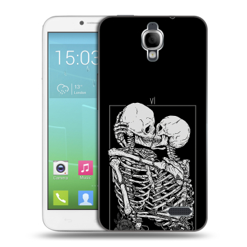 Силиконовый чехол на Alcatel One Touch Idol с принтом Поцелуй скелетов