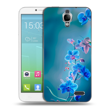 Силиконовый чехол на Alcatel One Touch Idol с принтом Голубые цветы