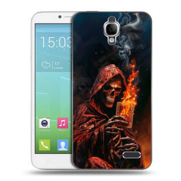 Силиконовый чехол на Alcatel One Touch Idol с принтом Скелет и карты