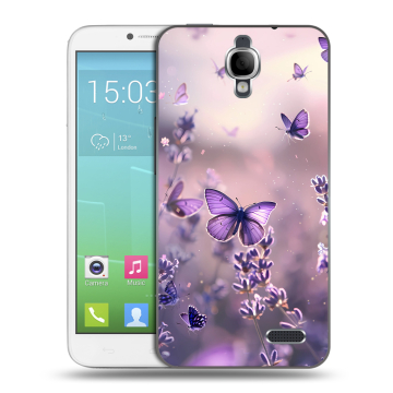 Силиконовый чехол на Alcatel One Touch Idol с принтом бабочки и лаванда Силиконовый чехол на Alcatel One Touch Idol с принтом бабочки и лаванда