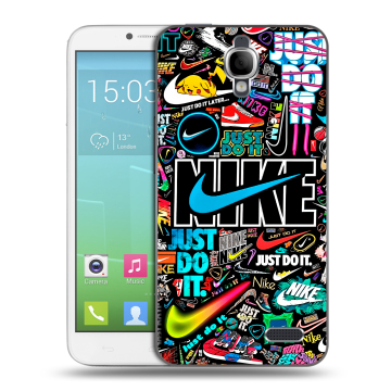 Силиконовый чехол на Alcatel One Touch Idol с принтом найк nike черный Силиконовый чехол на Alcatel One Touch Idol с принтом найк nike черный
