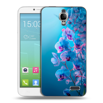 Силиконовый чехол на Alcatel One Touch Idol с принтом голубые орхидеи