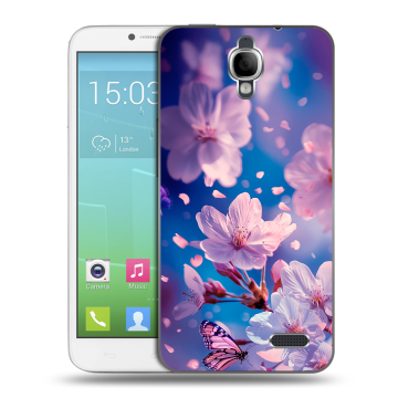Силиконовый чехол на Alcatel One Touch Idol с принтом цветы бабочки