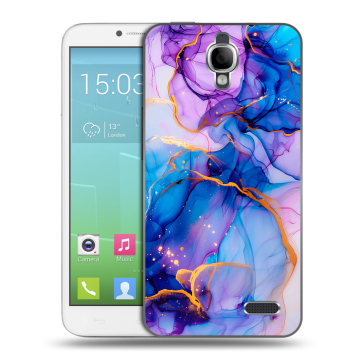 Силиконовый чехол на Alcatel One Touch Idol с принтом синий мрамор