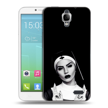 Силиконовый чехол на Alcatel One Touch Idol с принтом монашка