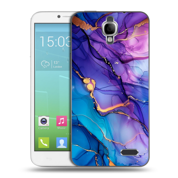 Силиконовый чехол на Alcatel One Touch Idol с принтом синий мрамор