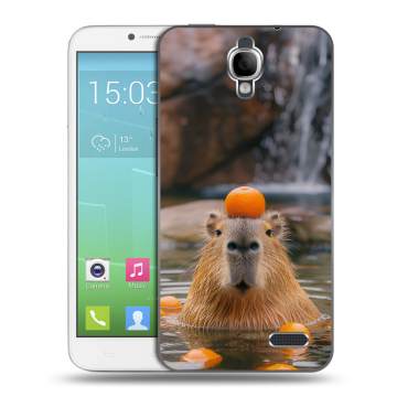 Силиконовый чехол на Alcatel One Touch Idol с принтом Капибара с апельсином