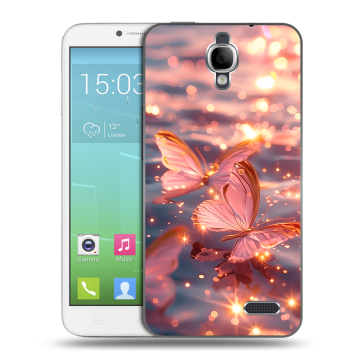 Силиконовый чехол на Alcatel One Touch Idol с принтом бабочки розовые Силиконовый чехол на Alcatel One Touch Idol с принтом бабочки розовые