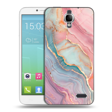 Силиконовый чехол на Alcatel One Touch Idol с принтом розовый мрамор