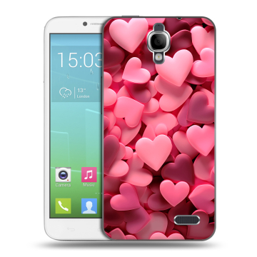 Силиконовый чехол на Alcatel One Touch Idol с принтом розовые сердечки
