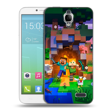 Силиконовый чехол на Alcatel One Touch Idol с принтом Майнкрафт Minecraft Силиконовый чехол на Alcatel One Touch Idol с принтом Майнкрафт Minecraft