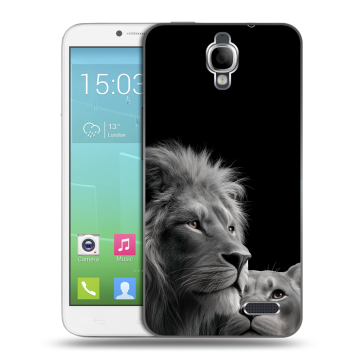 Силиконовый чехол на Alcatel One Touch Idol с принтом Лев кошки Силиконовый чехол на Alcatel One Touch Idol с принтом Лев кошки