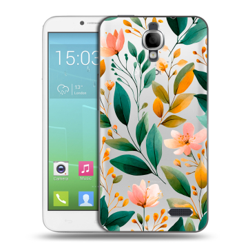 Силиконовый чехол на Alcatel One Touch Idol с принтом Цветы паттерн Силиконовый чехол на Alcatel One Touch Idol с принтом Цветы паттерн