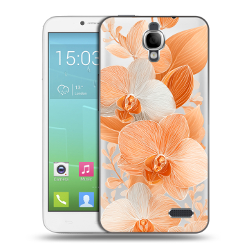 Силиконовый чехол на Alcatel One Touch Idol с принтом Бежевые цветы Силиконовый чехол на Alcatel One Touch Idol с принтом Бежевые цветы