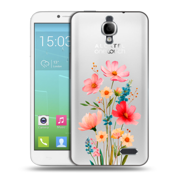 Силиконовый чехол на Alcatel One Touch Idol с принтом Цветы Силиконовый чехол на Alcatel One Touch Idol с принтом Цветы