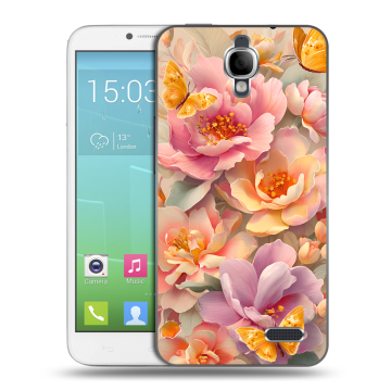 Силиконовый чехол на Alcatel One Touch Idol с принтом Цветы и бабочки Силиконовый чехол на Alcatel One Touch Idol с принтом Цветы и бабочки
