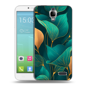 Силиконовый чехол на Alcatel One Touch Idol с принтом Листья и золото Силиконовый чехол на Alcatel One Touch Idol с принтом Листья и золото