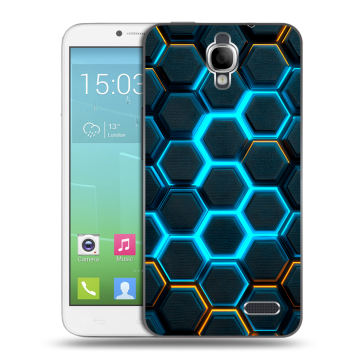 Силиконовый чехол на Alcatel One Touch Idol с принтом Неоновые соты Силиконовый чехол на Alcatel One Touch Idol с принтом Неоновые соты