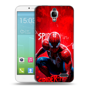 Силиконовый чехол на Alcatel One Touch Idol с принтом Spiderman Человек паук Силиконовый чехол на Alcatel One Touch Idol с принтом Spiderman Человек паук