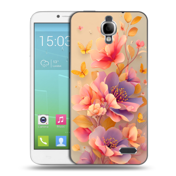 Силиконовый чехол на Alcatel One Touch Idol с принтом Цветы и бабочки Силиконовый чехол на Alcatel One Touch Idol с принтом Цветы и бабочки