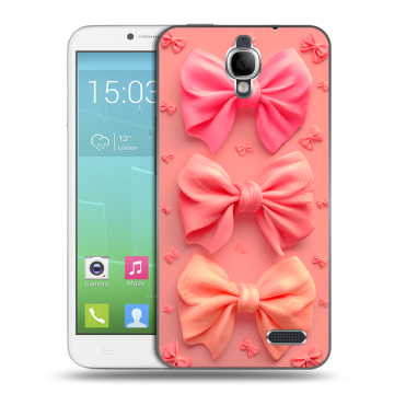 Силиконовый чехол на Alcatel One Touch Idol с принтом Розовые бантики