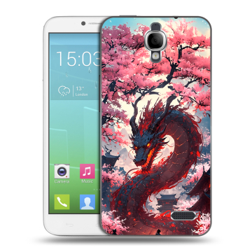 Силиконовый чехол на Alcatel One Touch Idol с принтом Дракон Японский
