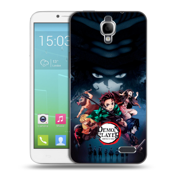 Силиконовый чехол на Alcatel One Touch Idol с принтом Demon Slayer Клинок рассекающий демонов
