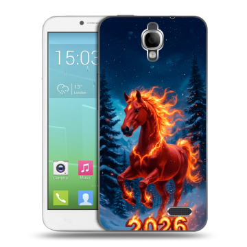Силиконовый чехол на Alcatel One Touch Idol с принтом Новый год коня Силиконовый чехол на Alcatel One Touch Idol с принтом Новый год коня