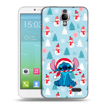 Силиконовый чехол на Alcatel One Touch Idol с принтом Стич Новый год Силиконовый чехол на Alcatel One Touch Idol с принтом Стич Новый год