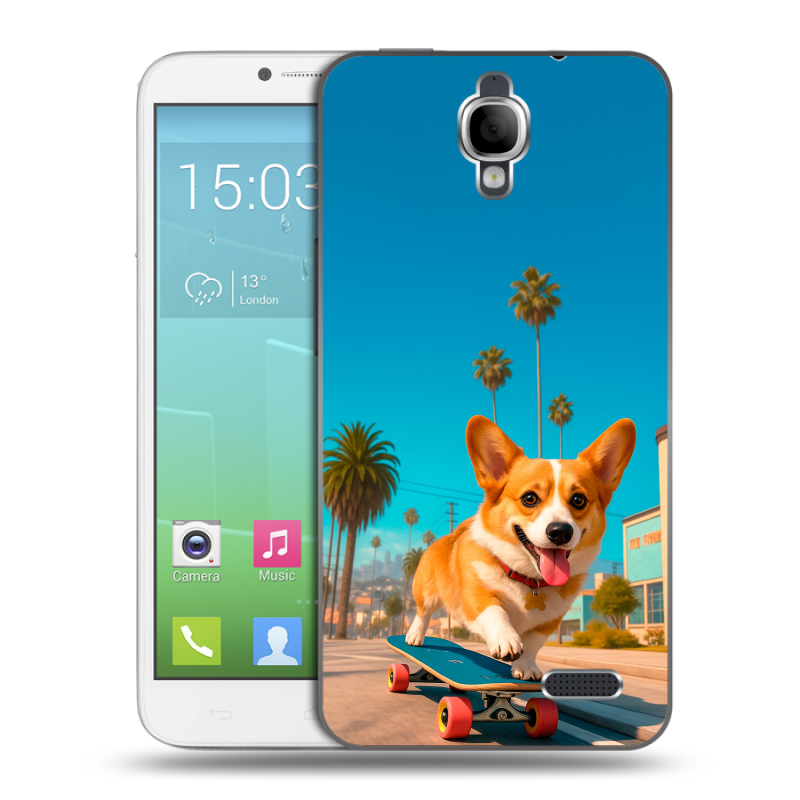 Силиконовый чехол на Alcatel One Touch Idol с принтом Корги на скейте Силиконовый чехол на Alcatel One Touch Idol с принтом Корги на скейте