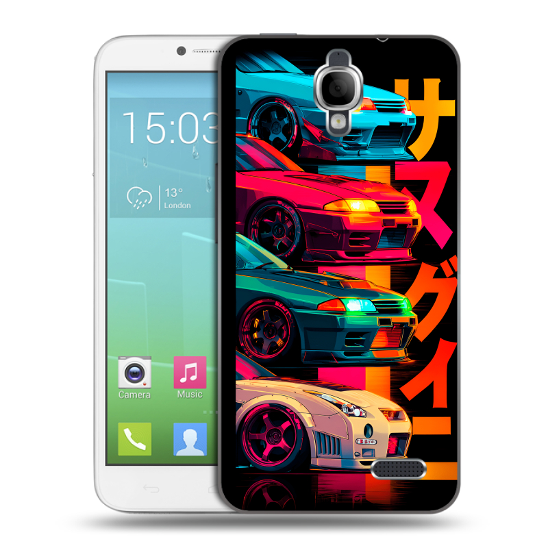 Силиконовый чехол на Alcatel One Touch Idol с принтом Гоночные машины Силиконовый чехол на Alcatel One Touch Idol с принтом Гоночные машины