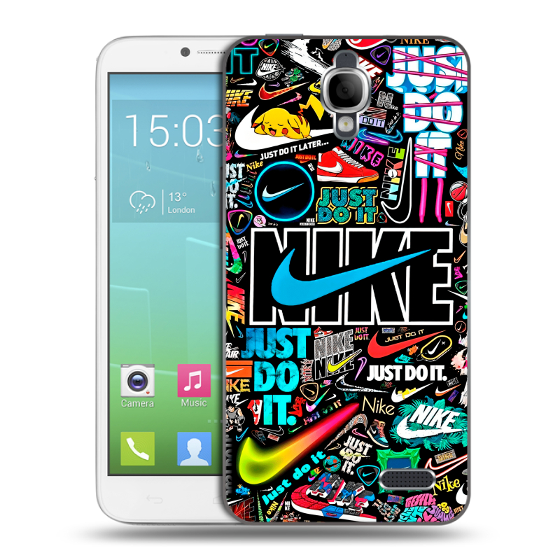 Силиконовый чехол на Alcatel One Touch Idol с принтом найк nike черный Силиконовый чехол на Alcatel One Touch Idol с принтом найк nike черный