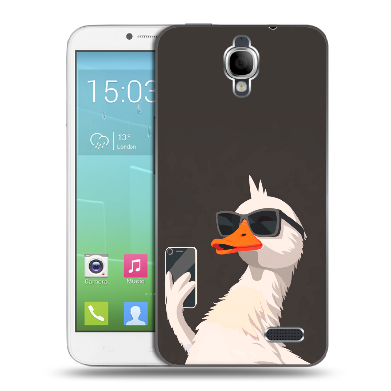 Силиконовый чехол на Alcatel One Touch Idol с принтом утка в очках Силиконовый чехол на Alcatel One Touch Idol с принтом утка в очках