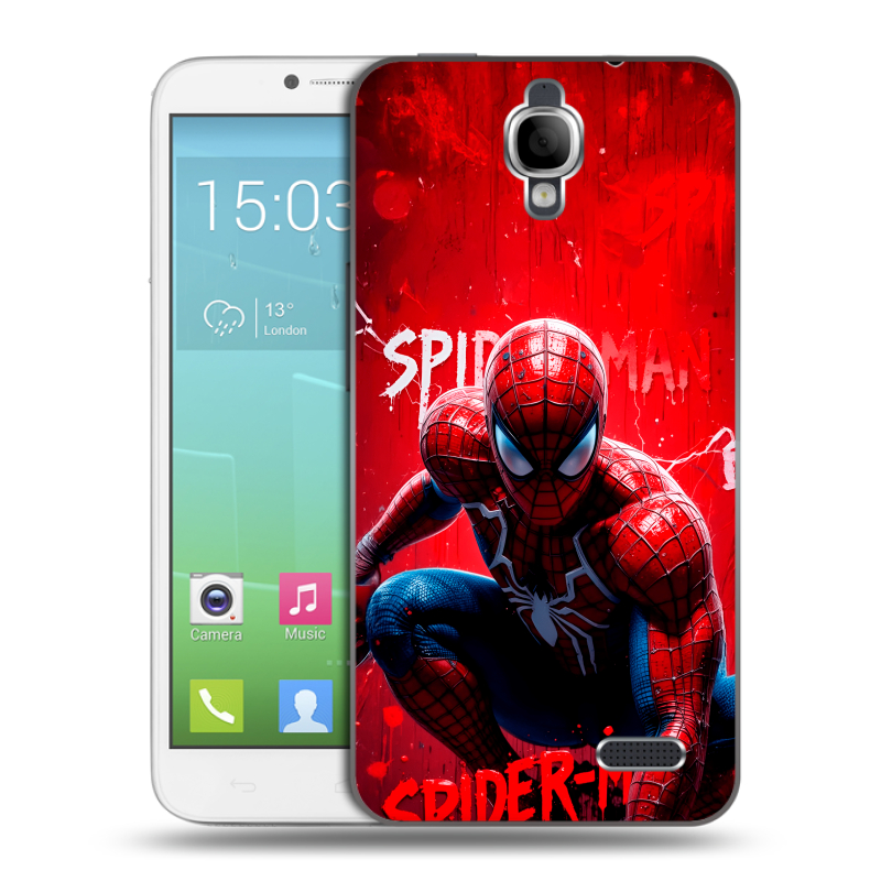 Силиконовый чехол на Alcatel One Touch Idol с принтом Spiderman Человек паук Силиконовый чехол на Alcatel One Touch Idol с принтом Spiderman Человек паук