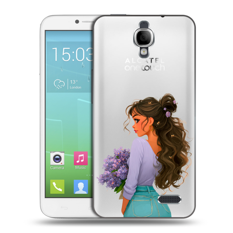 Силиконовый чехол на Alcatel One Touch Idol с принтом девушка цветы Силиконовый чехол на Alcatel One Touch Idol с принтом девушка цветы
