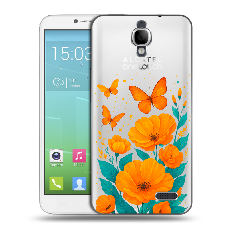 Силиконовый чехол на Alcatel One Touch Idol с принтом цветы бабочки Силиконовый чехол на Alcatel One Touch Idol с принтом цветы бабочки