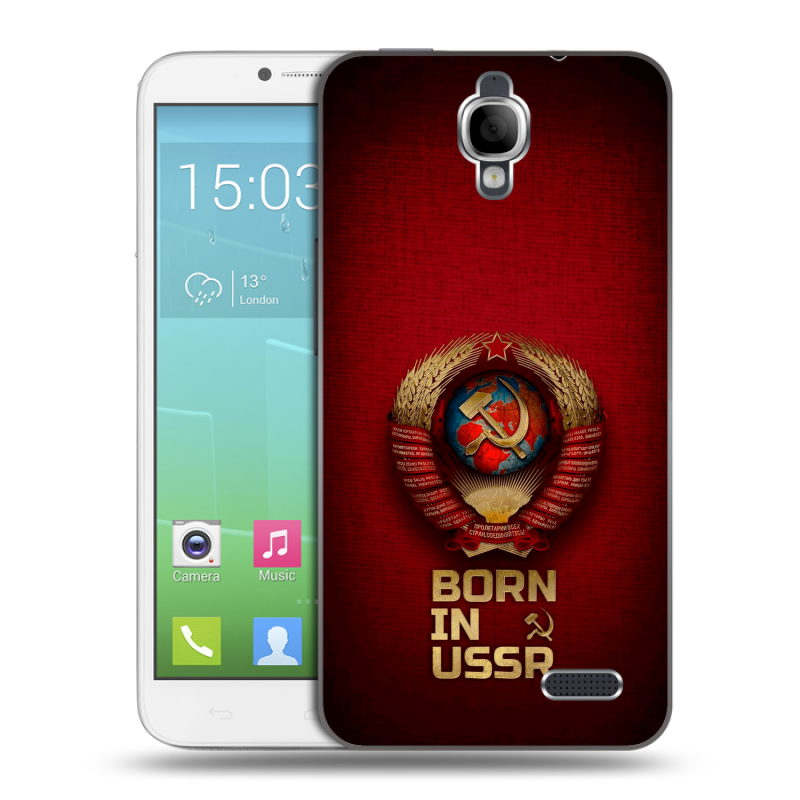 Силиконовый чехол на Alcatel One Touch Idol с принтом Флаг Герб СССР Силиконовый чехол на Alcatel One Touch Idol с принтом Флаг Герб СССР