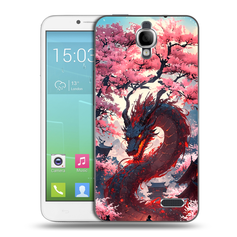 Силиконовый чехол на Alcatel One Touch Idol с принтом Дракон Японский Силиконовый чехол на Alcatel One Touch Idol с принтом Дракон Японский