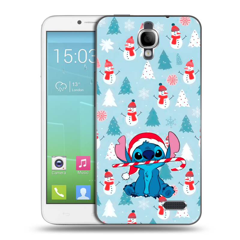 Силиконовый чехол на Alcatel One Touch Idol с принтом Стич Новый год Силиконовый чехол на Alcatel One Touch Idol с принтом Стич Новый год
