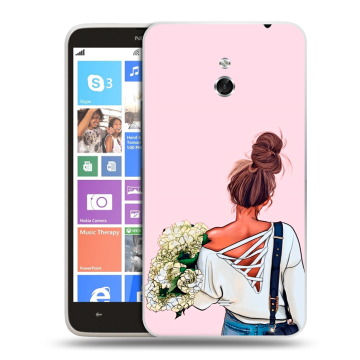 Пластиковый чехол на Nokia Lumia 1320 с принтом Девушка и букет Пластиковый чехол на Nokia Lumia 1320 с принтом Девушка и букет