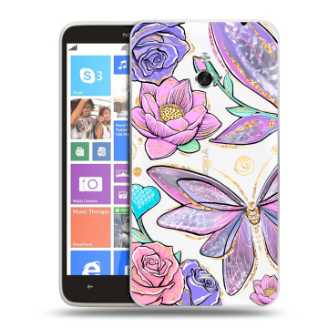 Пластиковый чехол на Nokia Lumia 1320 с принтом Бабочки и цветы