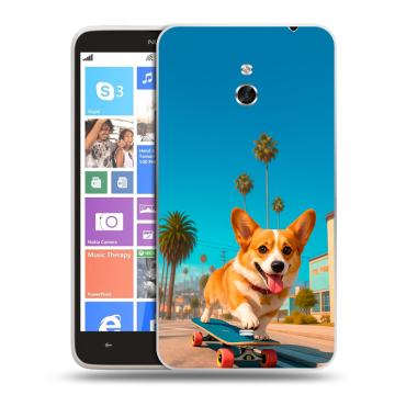 Пластиковый чехол на Nokia Lumia 1320 с принтом Корги на скейте