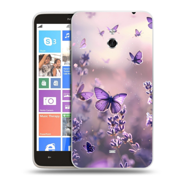 Пластиковый чехол на Nokia Lumia 1320 с принтом бабочки и лаванда