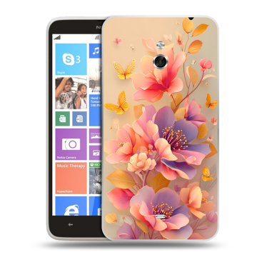 Пластиковый чехол на Nokia Lumia 1320 с принтом Цветы и бабочки