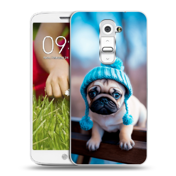 Пластиковый чехол на LG Optimus G2 mini с принтом Мопс в шапке