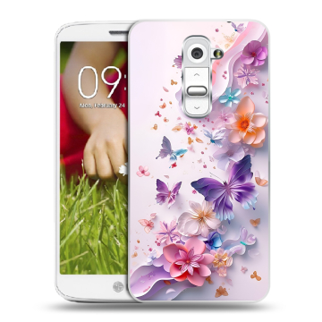 Пластиковый чехол на LG Optimus G2 mini с принтом цветы бабочки Пластиковый чехол на LG Optimus G2 mini с принтом цветы бабочки